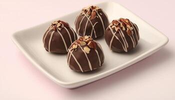 Almond pecan dates truffle snack ball with nuts on white plate photo