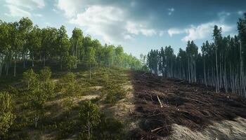 A side lush forest and bare forest comparison photo