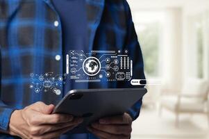 Industrial Technology Concept with Digital Tablet and Data Visualization photo