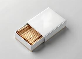 Box of matches isolated on white background. Full depth of field. Close up photo