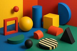 Vibrant Bauhaus Geometry with Simple Shapes and Colorful Composition photo