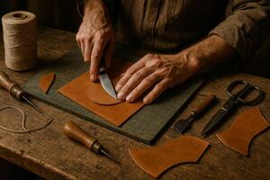 Skilled Artisan Working with Leather Tools and Materials photo