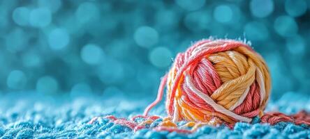 A ball of yarn on a blue background photo