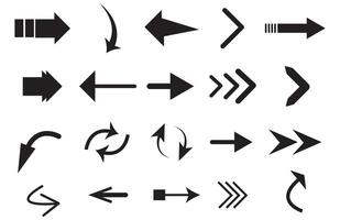 Set of black arrow icons. Various packaging symbols. Motion pointers. Site and player control buttons. vector