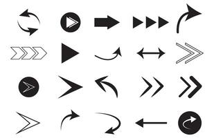 black arrow icons set, including geometric, dotted, and outlined styles for navigation, graphic design, and interface purposes vector