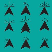 Computer mouse cursor icon set with arrows, hand pointers, click effects, and loading symbols. vector