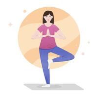 Woman practicing yoga in a serene environment with a colorful background vector