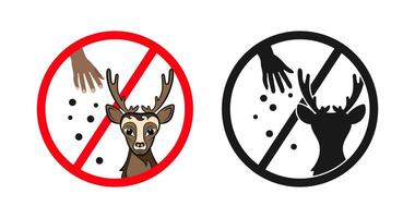 Do not feed wild animals sign with deer and hand dropping food vector