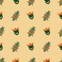 Seamless Pattern with Beetles and Flowers Illustration. vector