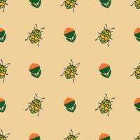 Colorful Bug and Flower Seamless Pattern Illustration. Ideal for nature or summer projects and textiles. vector