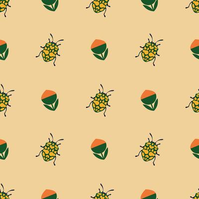 Colorful Bug and Flower Seamless Pattern Illustration. Ideal for nature or summer projects and textiles.