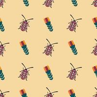Beetle and Flower Seamless Pattern Illustration. Ideal for textile design, wallpapers, and digital prints. vector