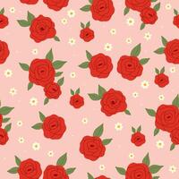 Seamless pattern with red roses and daisies. graphics vector