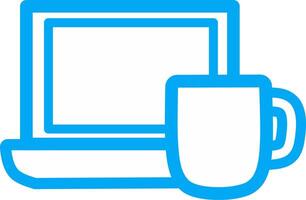 Blue Laptop with Coffee Mug. Remote Work Icon. A flat icons related to remote work, online communication, productivity, and digital workspace. Perfect for apps, websites, infographics, and present. vector