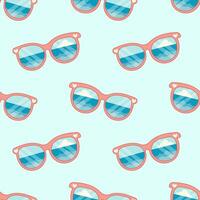 Seamless pattern with sunglasses reflecting ocean waves vector