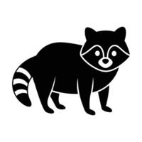 Silhouette Illustration Of A Cute Raccoon With Striped Tail Standing On White Background Design vector