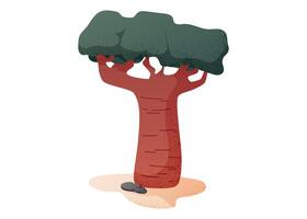 Cartoon Baobab Tree Illustration. African Tree with Thick Trunk and Lush Canopy, Flat Isolated Style for Educational, Jungle, or Safari Themed Graphic and Design Projects vector