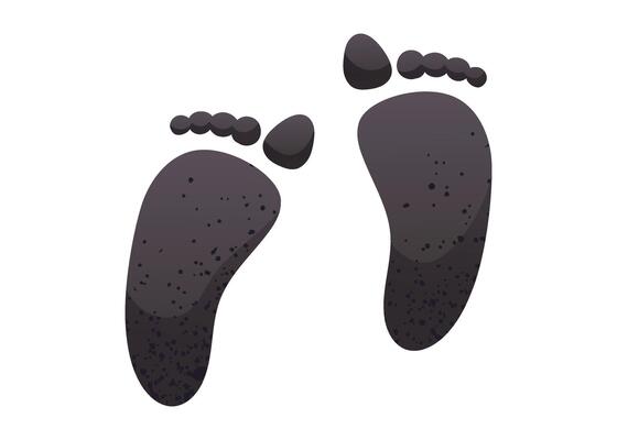 Cartoon Black human Footprints with Grunge Texture. Tribal Style Barefoot Step Marks Isolated on White, Perfect for Cultural, Adventure, or Primitive Themed Design Projects