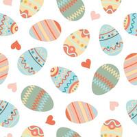 Happy easter. Seamless pattern with easter eggs, hearts on white background. vector