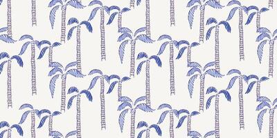 seamless pattern featuring repeating palm trees with textured trunks and blue fronds on a light background. Perfect for tropical designs, textiles, wallpapers, and digital prints vector