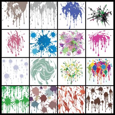 Set of Abstract Paint Splatters and Drips in Earthy and Pastel Tones