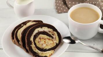 Chocolate swirl bread with coffee and spoon video