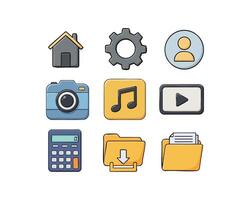 a set of icons that include a phone, music player, and other items vector