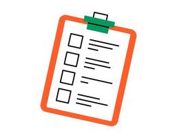 Hand drawn cute cartoon illustration of clipboard with note. Flat check list form with empty checkbox sticker doodle. Planning or management. Todo list icon. Productivity concept. Isolated. vector