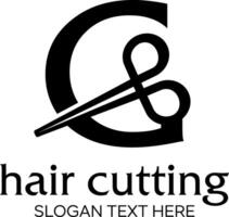 initial c with barber scissors logo design vector