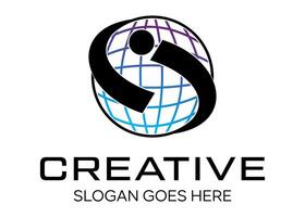 initial si with world logo design vector