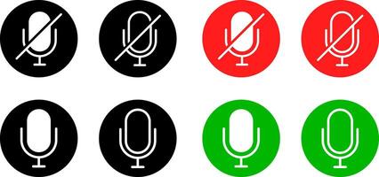 mute microphone icons set . Voice record buttons. mic off symbol. Retro vocal speaker buttons. Classical micro with volume off vector