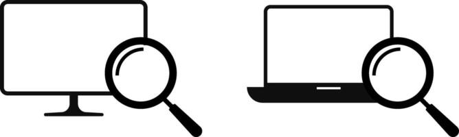 Case Studies Icons. computer with search symbol. Search Magnifying Glass vector