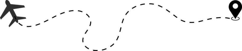 airplane road with dashed line icon. plane route trace flight. flying plane with twisted vector