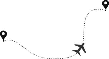 airplane road trace with dashed line icon. location and airplane icon vector