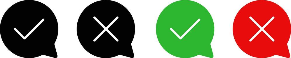 Check mark and cross mark icons set. tick mark symbol and x cross icon in circle shape. right and wrong sign concept vector
