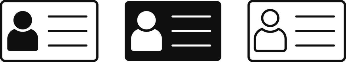 ID Card icon set. badge sign. proof concept. Pass identity. Badge Symbol. Employee clerk card. Identification design vector