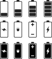 mobile phone charging battery icon set. battery level indicator icons. battery charge levels. Concept power, energy, low , full, empty sign vector
