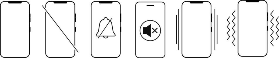smartphone with silent mode. Mobile phone signal strength. Mute, vibration smartphone. silence mobile phone vector