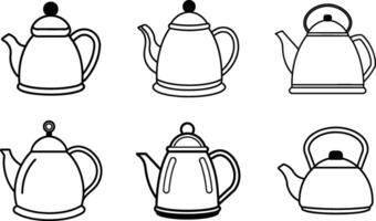 Six Different Line Art Teapot Illustrations vector