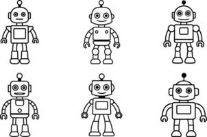 Six Cute Robot Illustrations Line Art Set vector