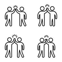 High Five Icon Set Teamwork Collaboration Celebration Outline vector
