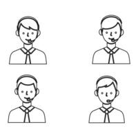 Customer Support Representative Headset Icon Set Line Art vector
