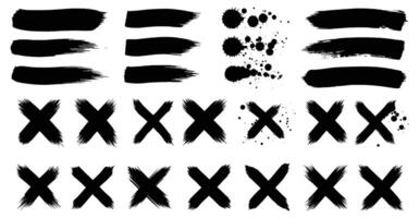 Grunge Ink Brush Stroke and X Mark Set vector