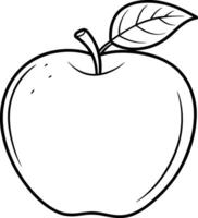 Apple Line Drawing with Leaf - Minimalist Fruit Outline for Coloring vector