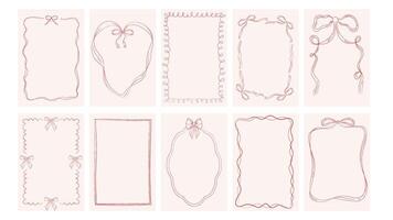 Set of hand drawn vintage frames. Wavy ribbon borders, retro bows. templates for graphic design vector
