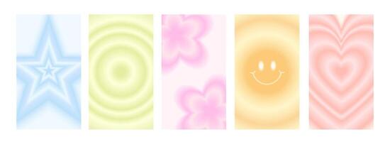 Set of retro backgrounds in y2k style. Neon blurred background with soft gradient overlay vector