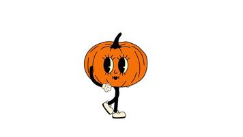 Seamless animated loop of a retro cartoon pumpkin strolling with style, set on a transparent background video