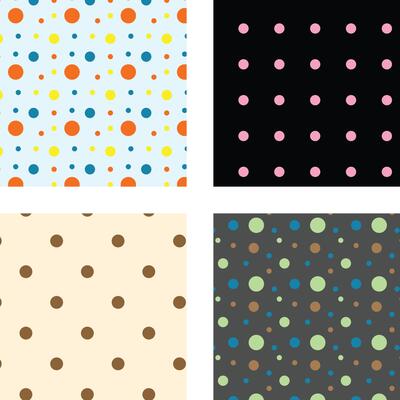 four different polka dot patterns in different colors