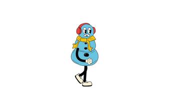 Groovy retro cartoon snowman walking in a seamless loop animation with transparent background. video