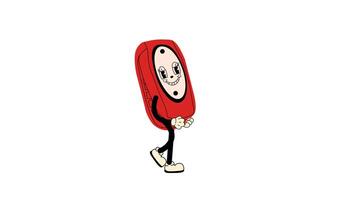 Groovy retro cartoon old Cell Phone walking in a seamless loop animation with transparent background. video